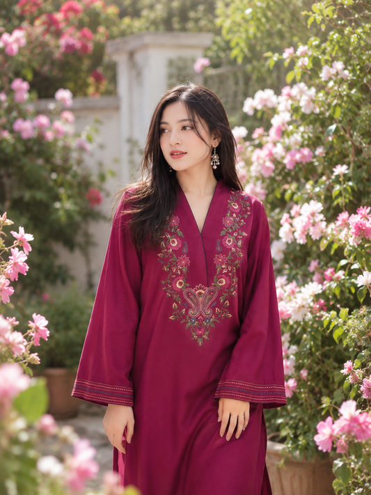 Pink Embroidered Co-Ord Set for Women | Floral Embroidery Kurta & Straight Pants