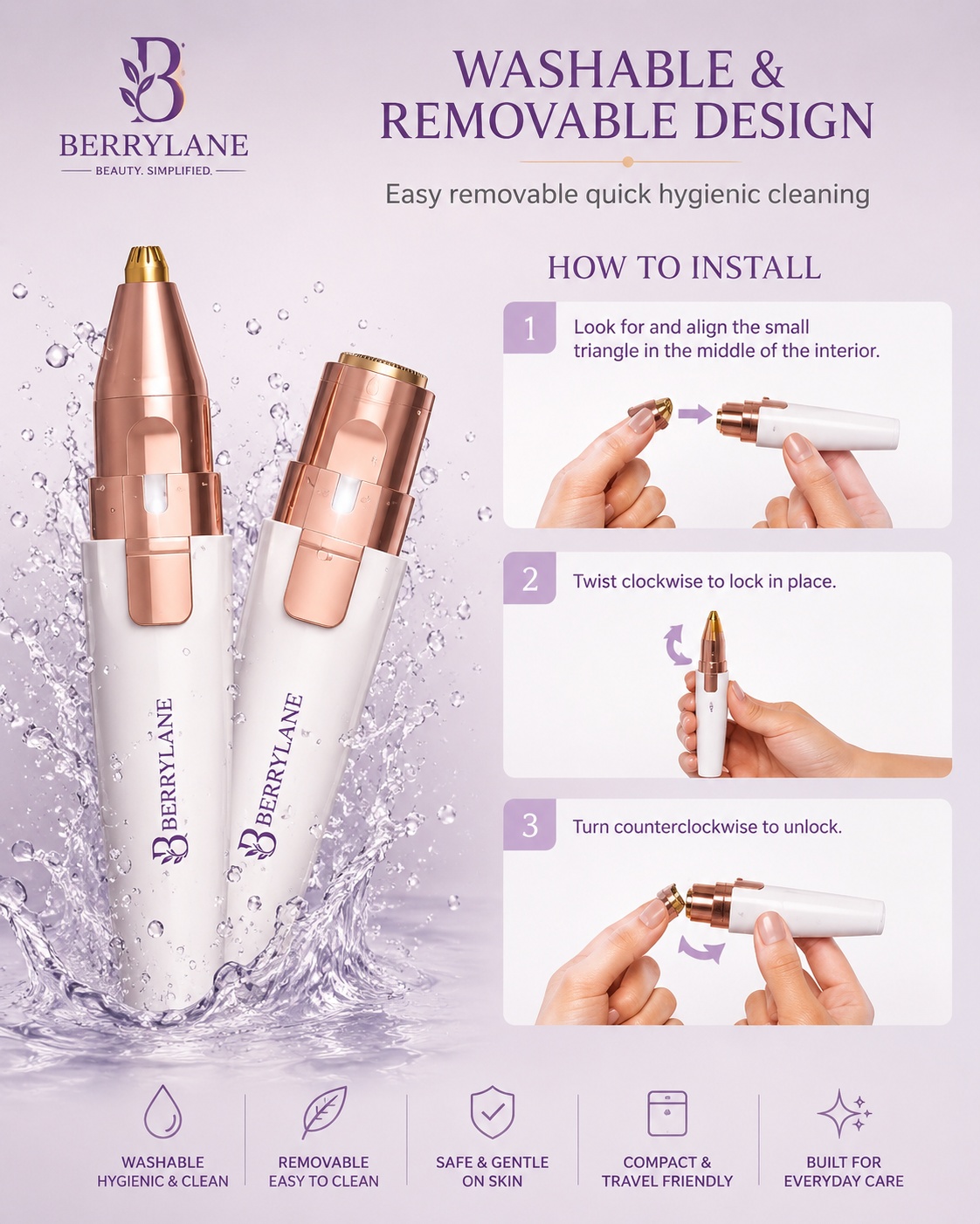 BERRYLANE 2-in-1 Facial Hair Remover & Eyebrow Trimmer
