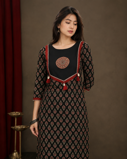 Traditional Black Cotton Kurti for Women | Soft & Comfortable