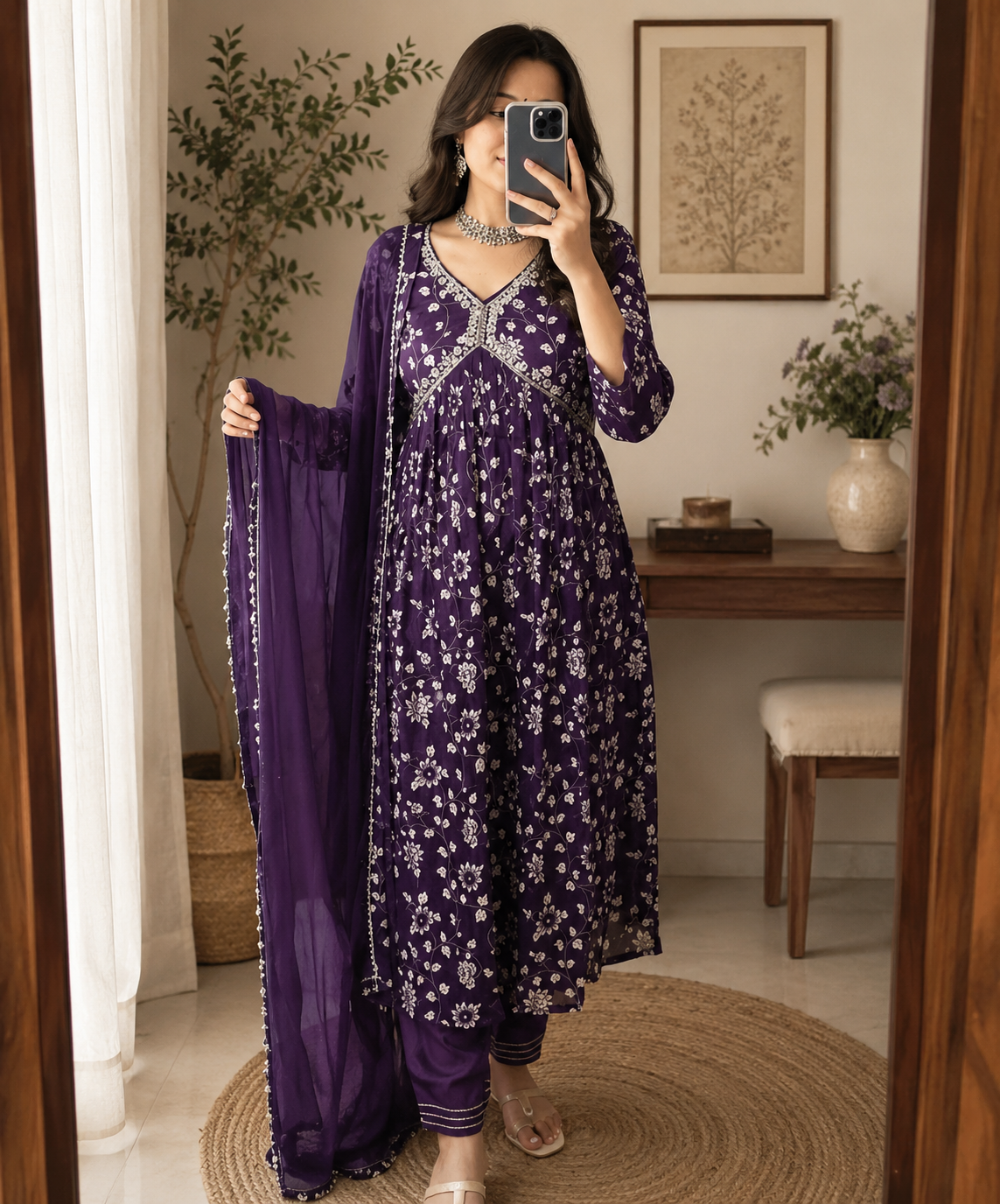 Elegant Purple Floral Kurta Set | Timeless Ethnic Collection