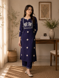 Midnight Blue Artisan Embroidered Kurta Pant Set