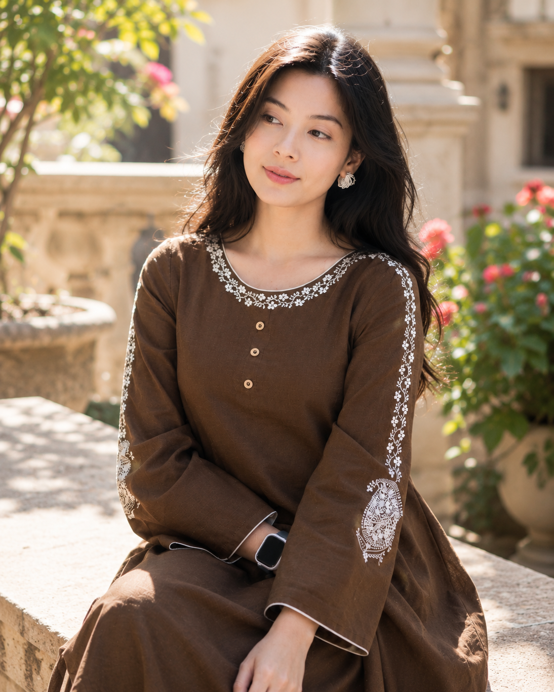 Designer Brown Embroidered Kurta Pant Set for Women | Soft Rayon Fabric