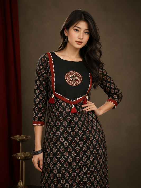 Traditional Black Cotton Kurti for Women | Soft & Comfortable