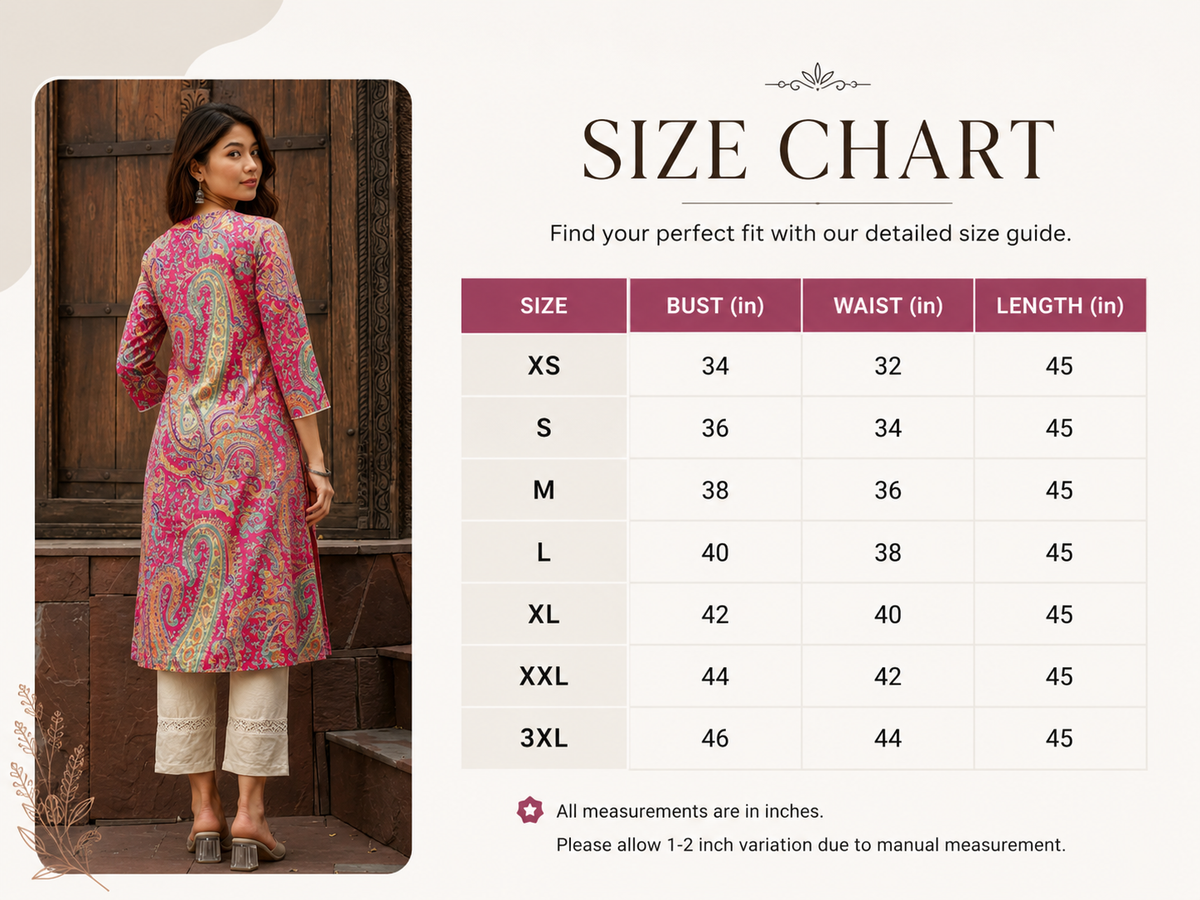 Classic Pink Paisley Kurti for Women | Comfortable Cotton Daily Wear