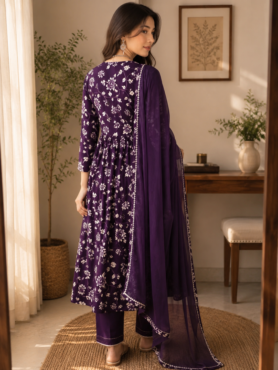 Elegant Purple Floral Kurta Set | Timeless Ethnic Collection