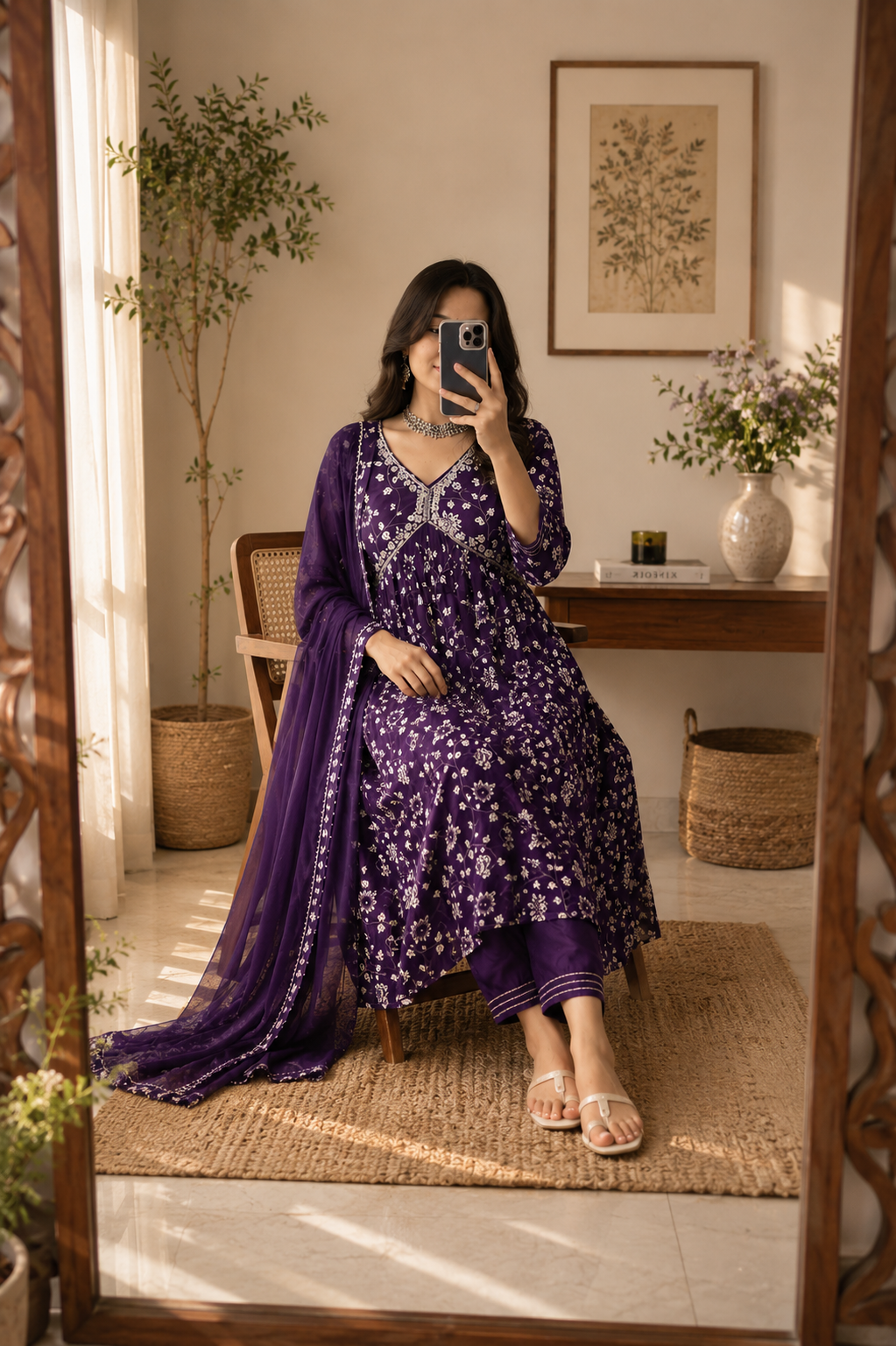 Elegant Purple Floral Kurta Set | Timeless Ethnic Collection