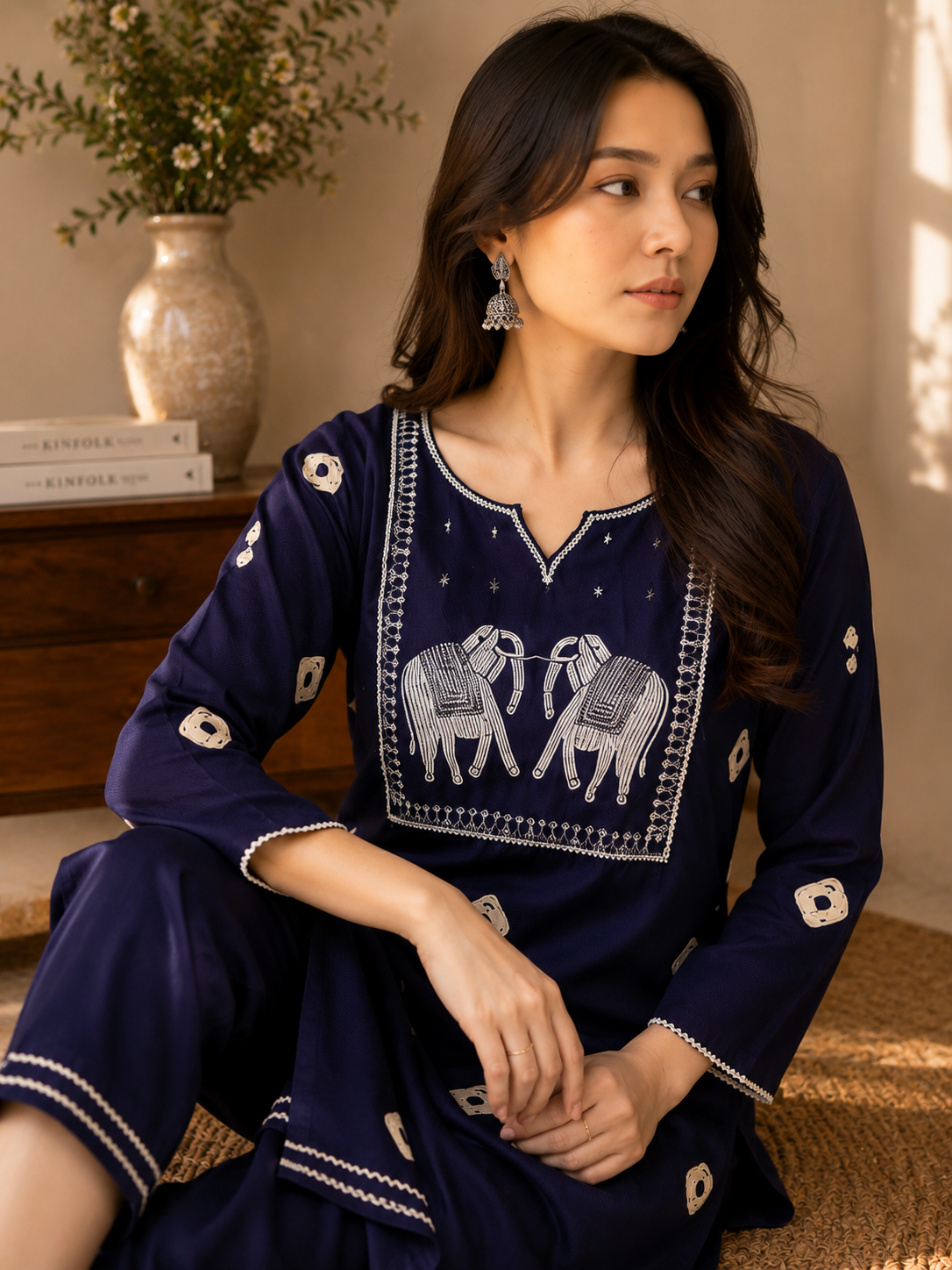 Midnight Blue Artisan Embroidered Kurta Pant Set