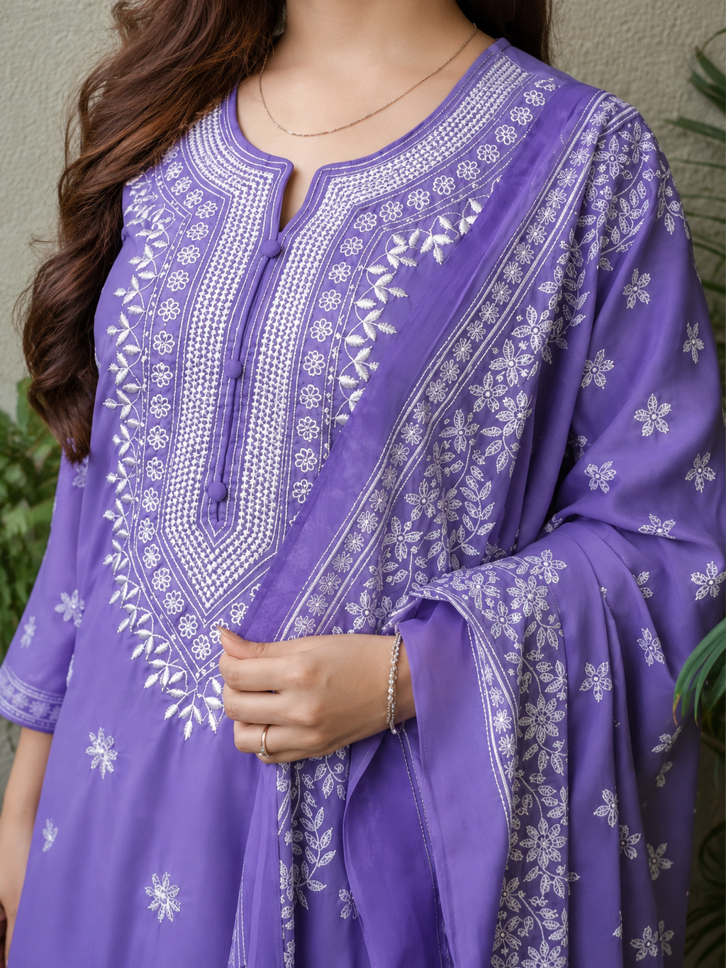 Celestia Lavender Embroidered Kurta Set with Premium Silken Viscose Dupatta