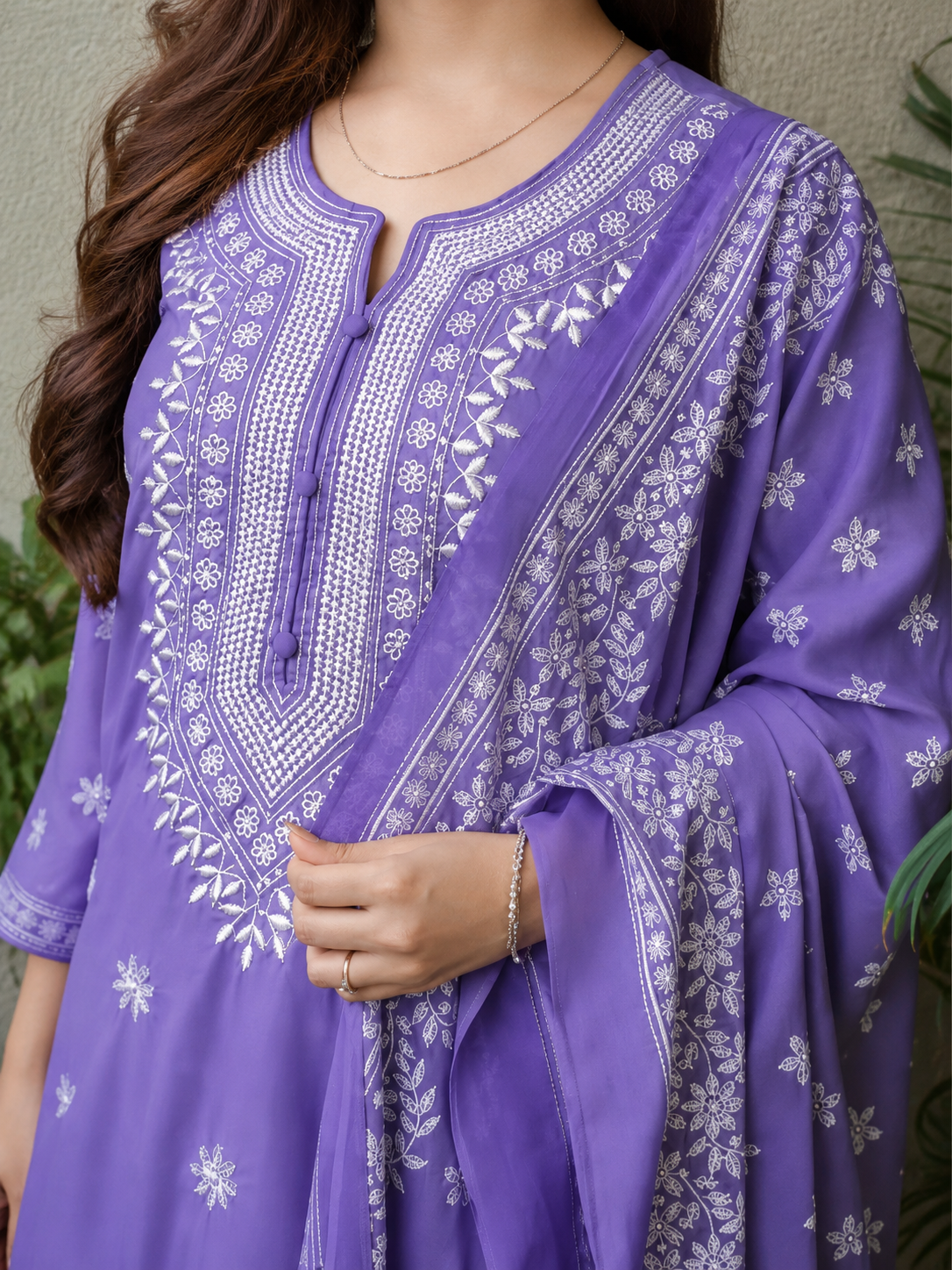 Celestia Lavender Embroidered Kurta Set with Premium Silken Viscose Dupatta