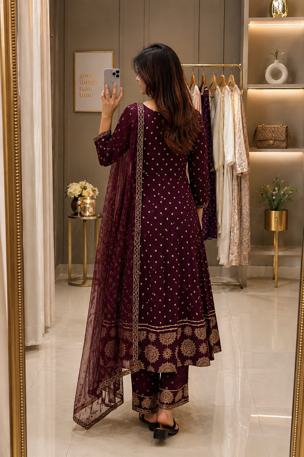 Royal Wine Luxe Anarkali Kurta Set with Designer Dupatta | Luxury Silken Rayon | Festive Collection