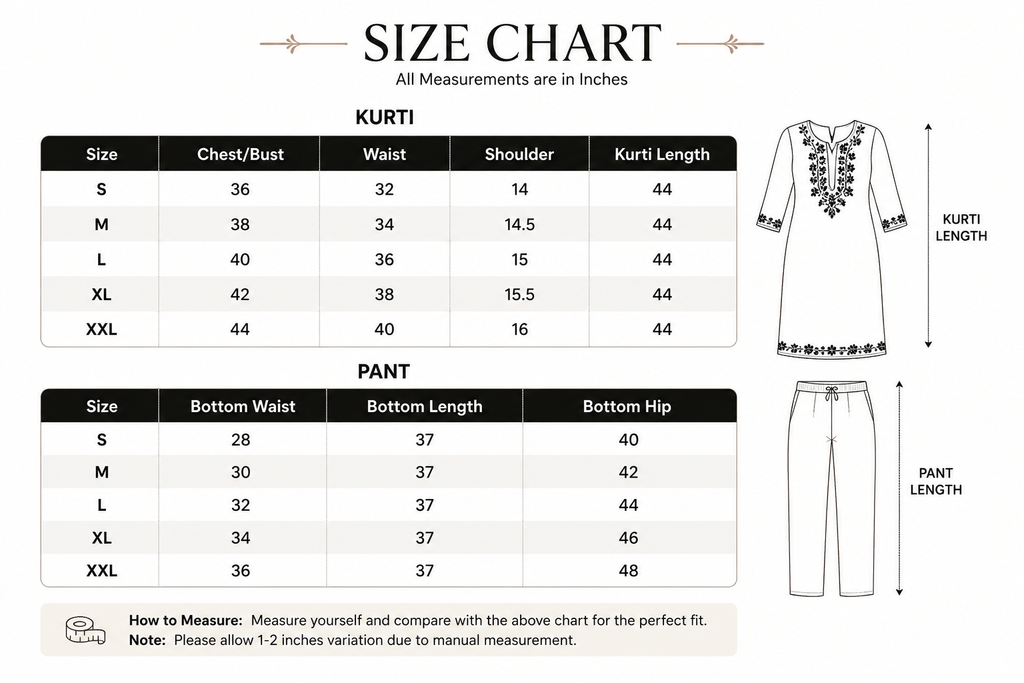 Premium White Cotton Embroidered A-Line Kurta for Women | Black Floral Embroidery