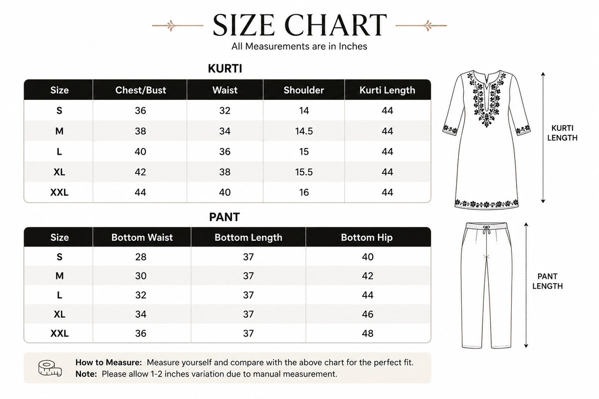 Premium White Cotton Embroidered A-Line Kurta for Women | Black Floral Embroidery
