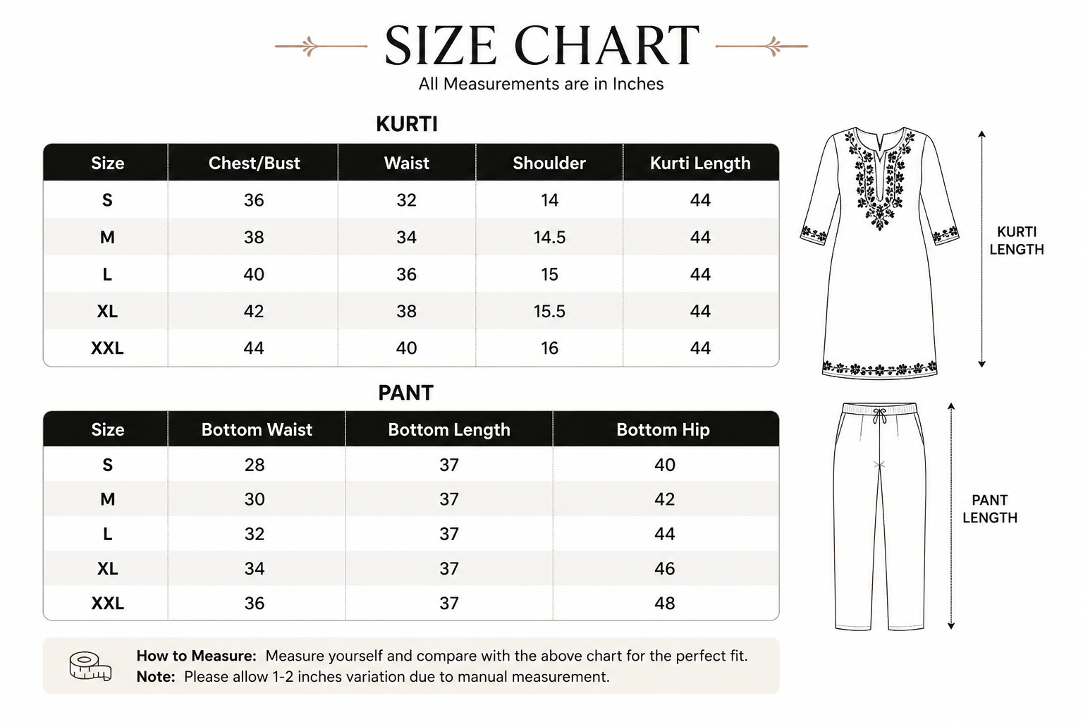 Premium White Cotton Embroidered A-Line Kurta for Women | Black Floral Embroidery